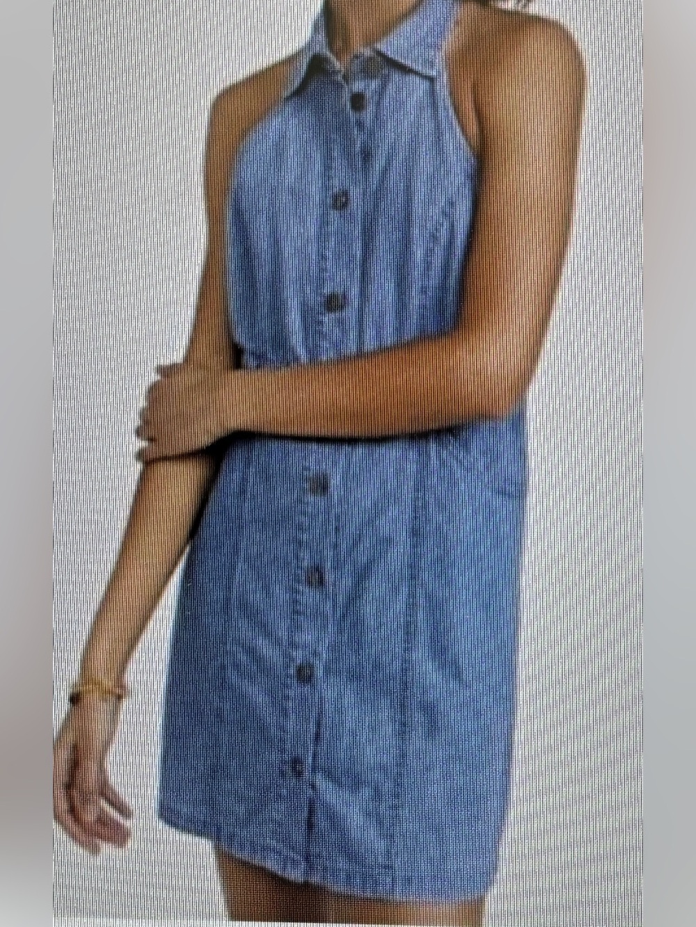 Free People Sami Denim Cotton Halter Mini Dress Backless Women L Country Western - Picture 5 of 15